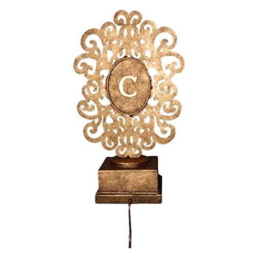 MY SWANKY HOME Monogram Scroll Pedestal Stocking Ornament Holder Gold Personalized Hanger Hook