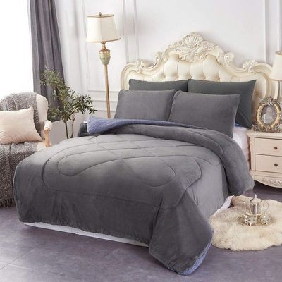 HNU 3 Piece Casual Style Soft Mink Velvet Plush Fleece Sherpa Comforter Set, Beautiful Design Thick Warm Down Alternative Silky Reversible Solid Contemporary Grey Comforter King Size