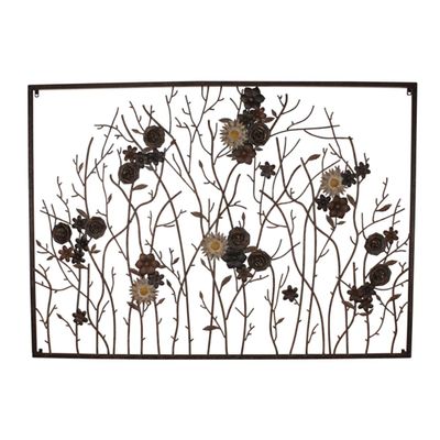 MY SWANKY HOME Elegant Contemporary Floral Metal Wall Sculpture Blossom Branch Open Brown Taupe