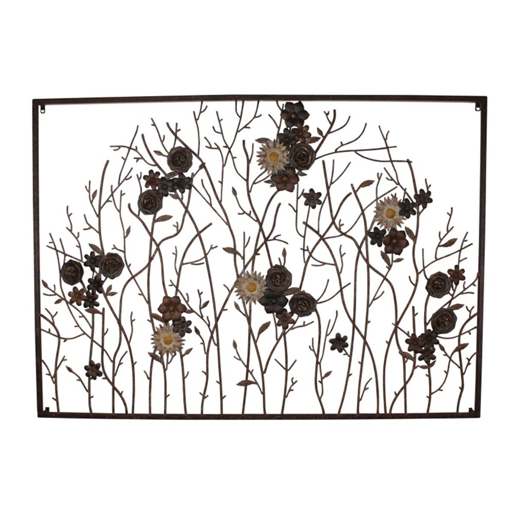 MY SWANKY HOME Elegant Contemporary Floral Metal Wall Sculpture Blossom Branch Open Brown Taupe