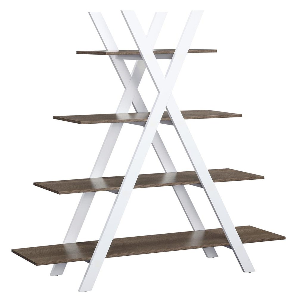 Convenience Concepts Oxford A Frame Bookshelf 45.75" - 4-Tier Farmhouse Open-Concept Bookshelf for Living Room, Family Room X-Shaped Shelving Unit for Media & Decor, Office Storage, Driftwood/White
