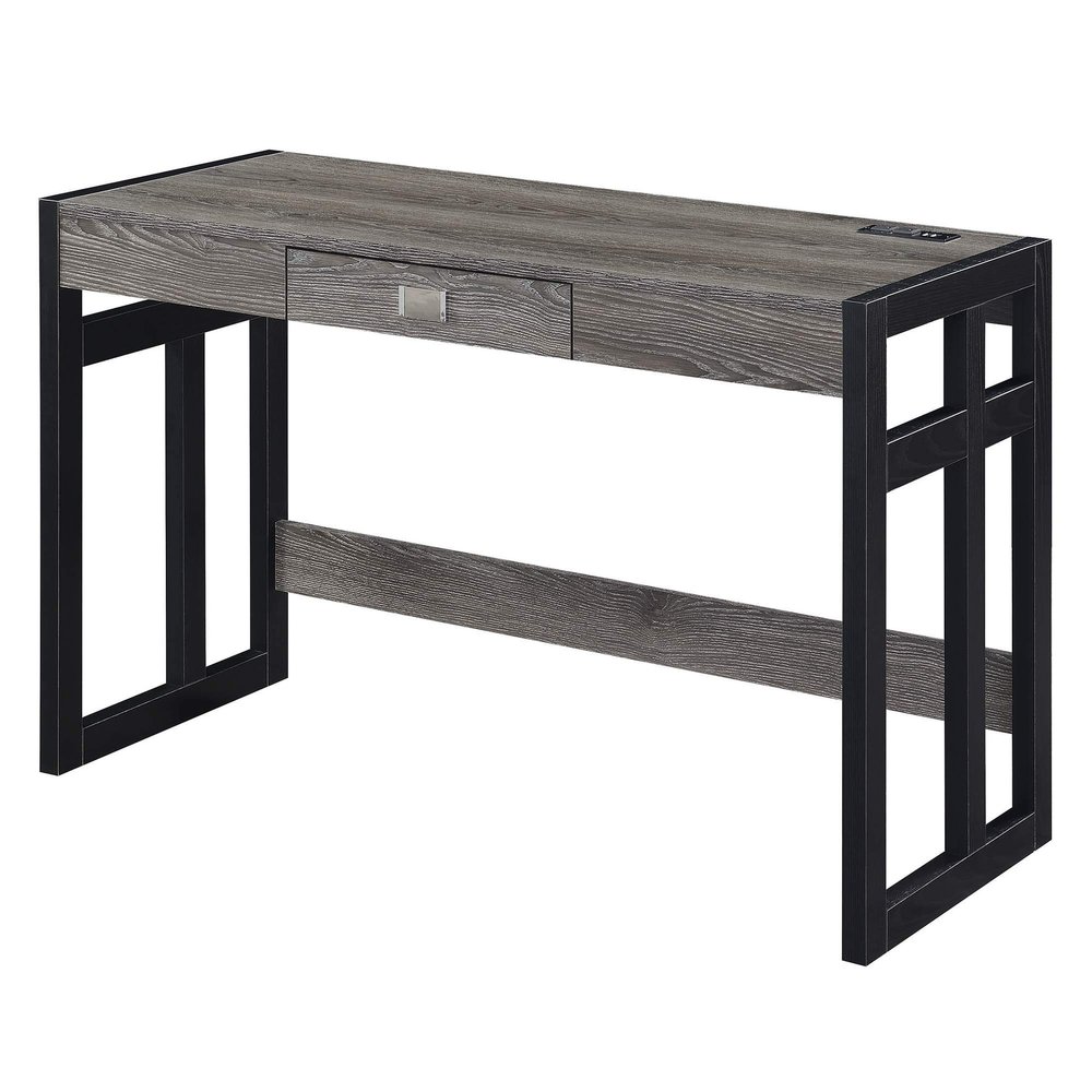 Convenience Concepts Monterey Desk with Charging Station, 47-inch, Weathered Gray/Black