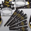Happy New Year Shimmer Assortment for 10 People Hats, Tiaras, Noisemaker Horns - Black/Gold/Silver view 2