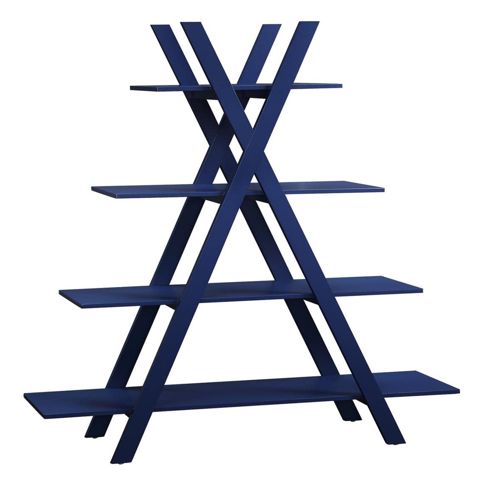Convenience Concepts Oxford A Frame Bookshelf 45.75" - 4-Tier Farmhouse Open-Concept Bookshelf for Living Room, Family Room X-Shaped Shelving Unit for Media & Home Decor, Office Storage, Cobalt Blue