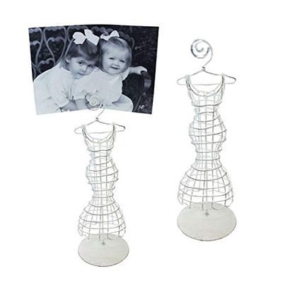 MY SWANKY HOME Elegant White Iron Wire Hourglass Dress Form Set 2 Jewelry Photo Holder 11 in