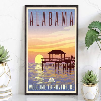 Retro Style Travel Poster, Alabama, Vintage Rustic Poster Print, Home Office wall Decoration, Alabama State Map - 12 * 18 inches