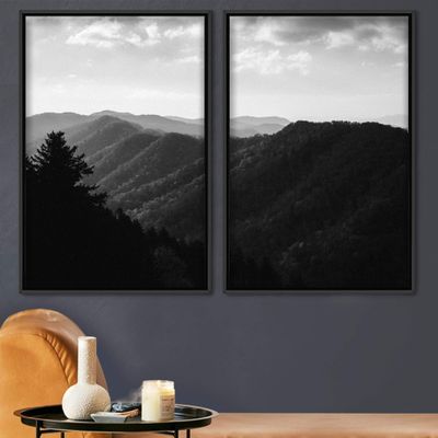 SIGNWIN 2 Piece Framed Canvas Wall Art Monochromatic Mountains Canvas Prints Home Artwork Decoration for Living Room,Bedroom - 24"x36"x2 Panels