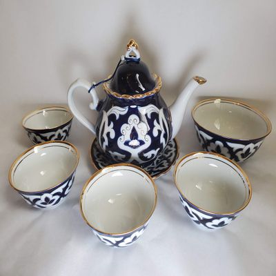 Blue & White Handmade Uzbek Tea Set