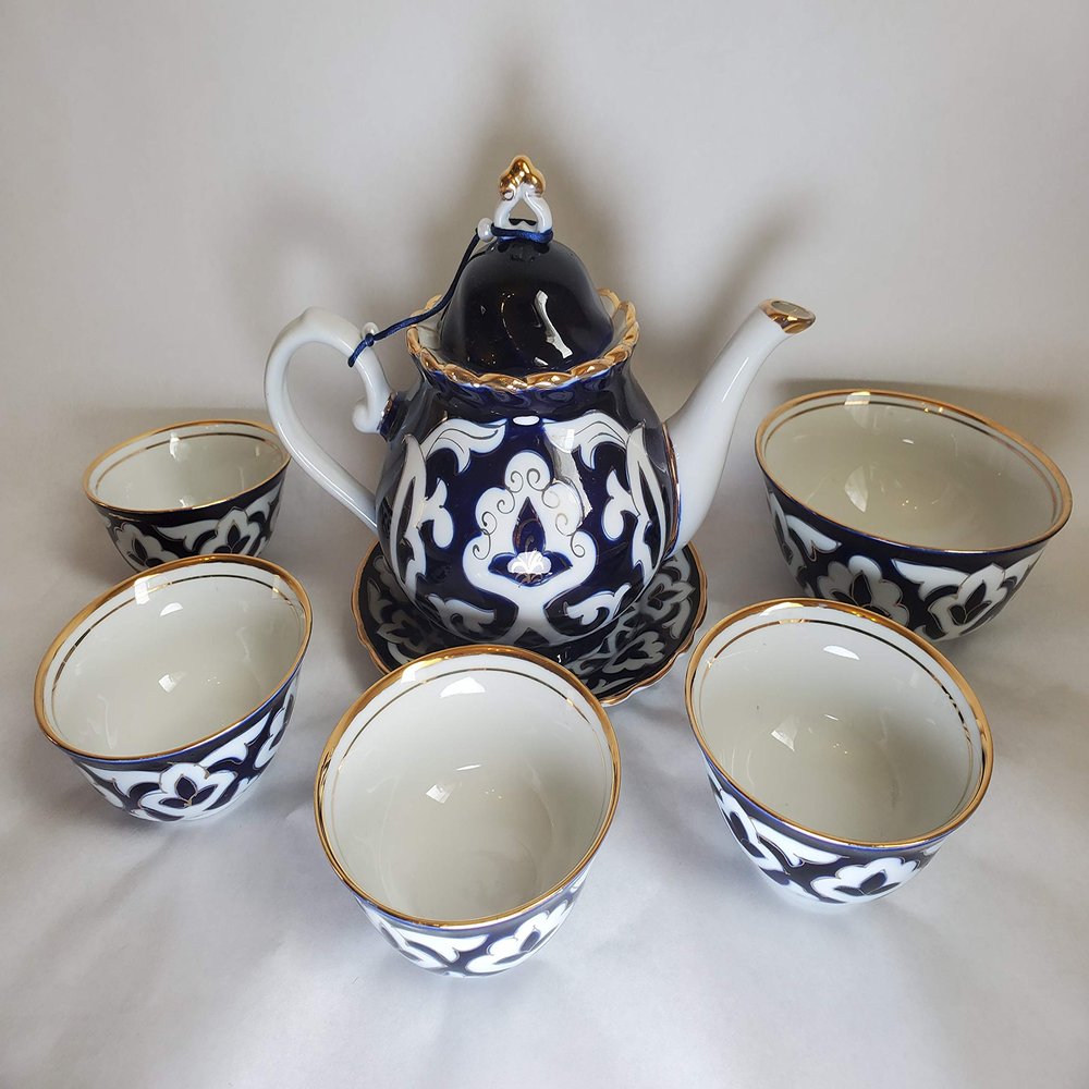 Blue & White Handmade Uzbek Tea Set