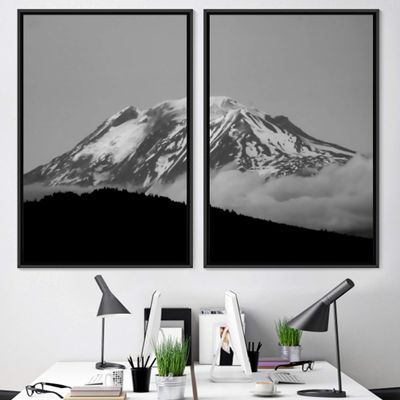 SIGNWIN 2 Piece Framed Canvas Wall Art Monochromatic Mountains Canvas Prints Home Artwork Decoration for Living Room,Bedroom - 24"x36"x2 Panels