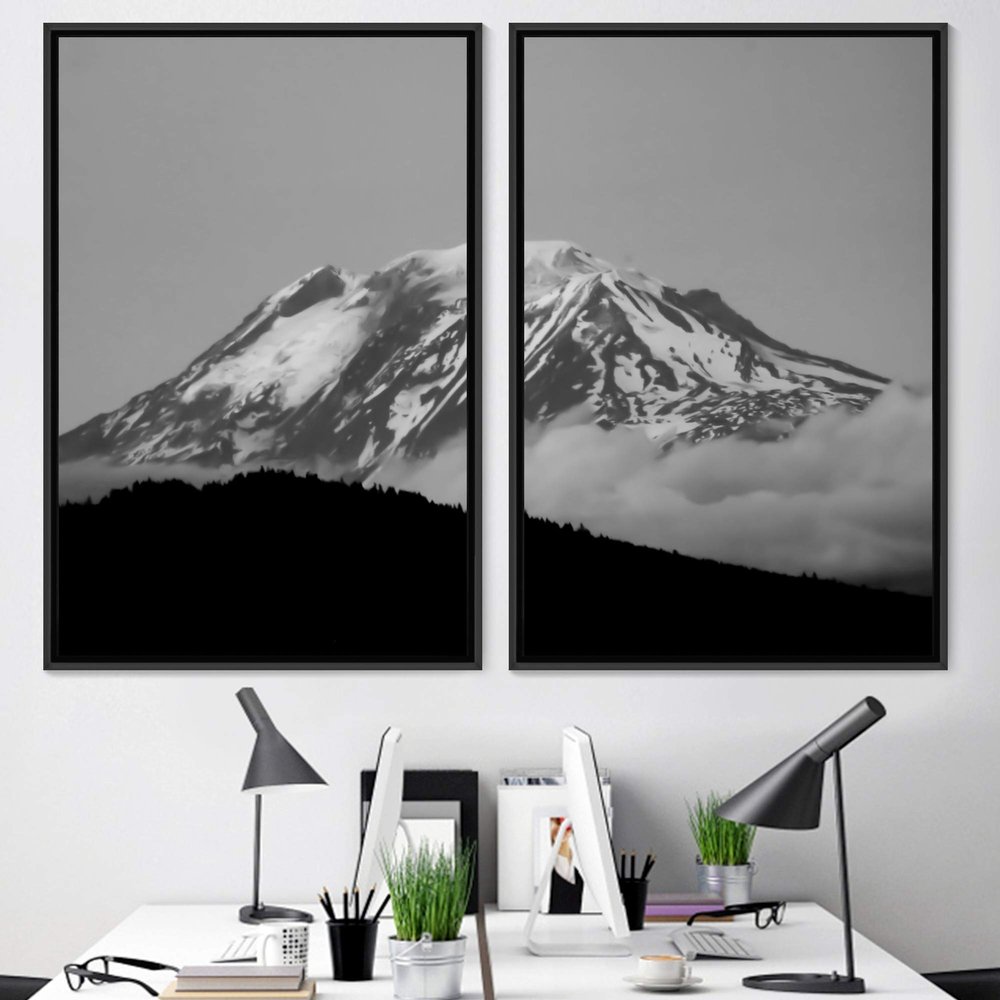 SIGNWIN 2 Piece Framed Canvas Wall Art Monochromatic Mountains Canvas Prints Home Artwork Decoration for Living Room,Bedroom - 24"x36"x2 Panels