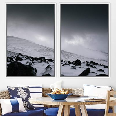 SIGNWIN 2 Piece Framed Canvas Wall Art Monochromatic Mountains Canvas Prints Home Artwork Decoration for Living Room,Bedroom - 24"x36"x2 Panels