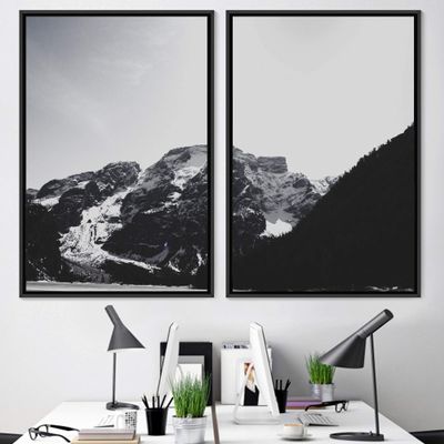SIGNWIN 2 Piece Framed Canvas Wall Art Monochromatic Mountains Canvas Prints Home Artwork Decoration for Living Room,Bedroom - 24"x36"x2 Panels