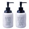 Dishes and Hands Soap Dispenser Set Farmhouse Style Ceramic Liquid Dispenser Bottles, Perfect for Kitchen Counter or Kitchen Sink Dcor (16oz, White Bottles with Black Pump and Lettering) view 1