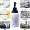 Dishes and Hands Soap Dispenser Set Farmhouse Style Ceramic Liquid Dispenser Bottles, Perfect for Kitchen Counter or Kitchen Sink Dcor (16oz, White Bottles with Black Pump and Lettering) view 2