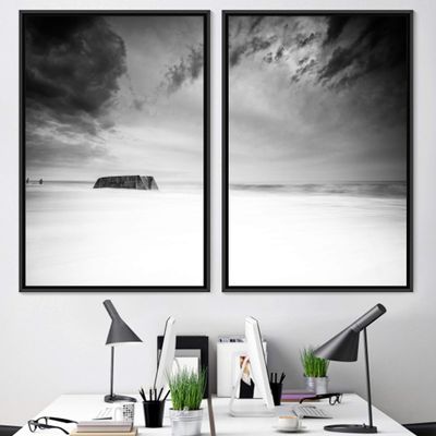 SIGNWIN 2 Piece Framed Canvas Wall Art Black and White Scenery Canvas Prints Home Artwork Decoration for Living Room,Bedroom - 24"x36"x2 Panels