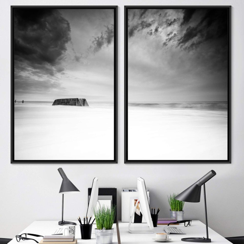 SIGNWIN 2 Piece Framed Canvas Wall Art Black and White Scenery Canvas Prints Home Artwork Decoration for Living Room,Bedroom - 24"x36"x2 Panels
