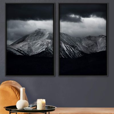 SIGNWIN 2 Piece Framed Canvas Wall Art Monochromatic Mountains Canvas Prints Home Artwork Decoration for Living Room,Bedroom - 24"x36"x2 Panels