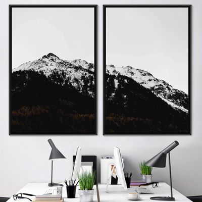 SIGNWIN 2 Piece Framed Canvas Wall Art Monochromatic Mountains Canvas Prints Home Artwork Decoration for Living Room,Bedroom - 24"x36"x2 Panels
