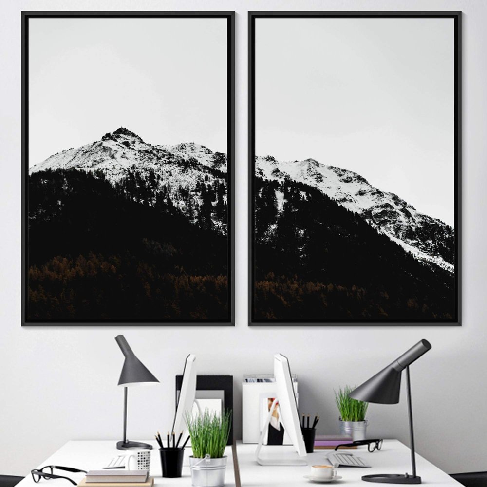 SIGNWIN 2 Piece Framed Canvas Wall Art Monochromatic Mountains Canvas Prints Home Artwork Decoration for Living Room,Bedroom - 24"x36"x2 Panels