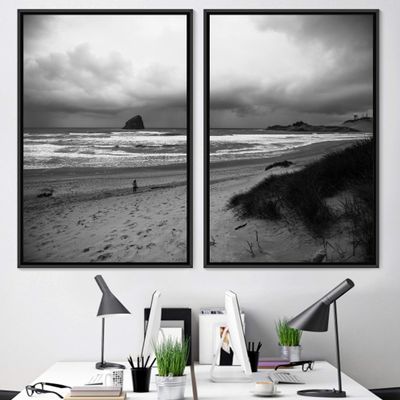 SIGNWIN 2 Piece Framed Canvas Wall Art Black and White Scenery Canvas Prints Home Artwork Decoration for Living Room,Bedroom - 24"x36"x2 Panels