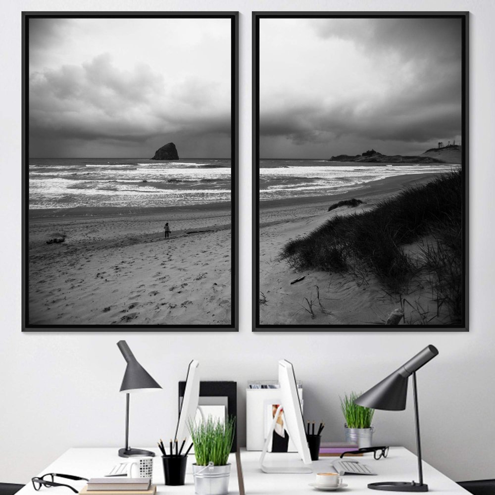 SIGNWIN 2 Piece Framed Canvas Wall Art Black and White Scenery Canvas Prints Home Artwork Decoration for Living Room,Bedroom - 24"x36"x2 Panels
