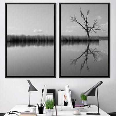 SIGNWIN 2 Piece Framed Canvas Wall Art Black and White Scenery Canvas Prints Home Artwork Decoration for Living Room,Bedroom - 24"x36"x2 Panels