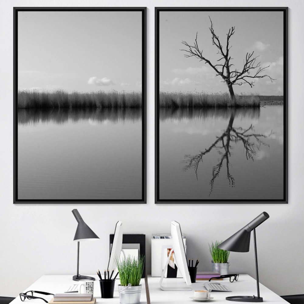 SIGNWIN 2 Piece Framed Canvas Wall Art Black and White Scenery Canvas Prints Home Artwork Decoration for Living Room,Bedroom - 24"x36"x2 Panels