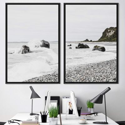 SIGNWIN 2 Piece Framed Canvas Wall Art Black and White Scenery Canvas Prints Home Artwork Decoration for Living Room,Bedroom - 24"x36"x2 Panels