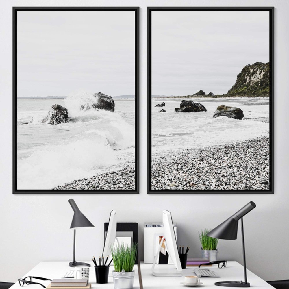 SIGNWIN 2 Piece Framed Canvas Wall Art Black and White Scenery Canvas Prints Home Artwork Decoration for Living Room,Bedroom - 24"x36"x2 Panels