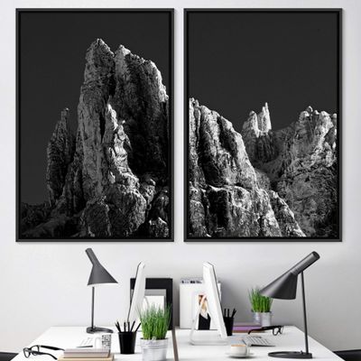 SIGNWIN 2 Piece Framed Canvas Wall Art Monochromatic Mountains Canvas Prints Home Artwork Decoration for Living Room,Bedroom - 24"x36"x2 Panels