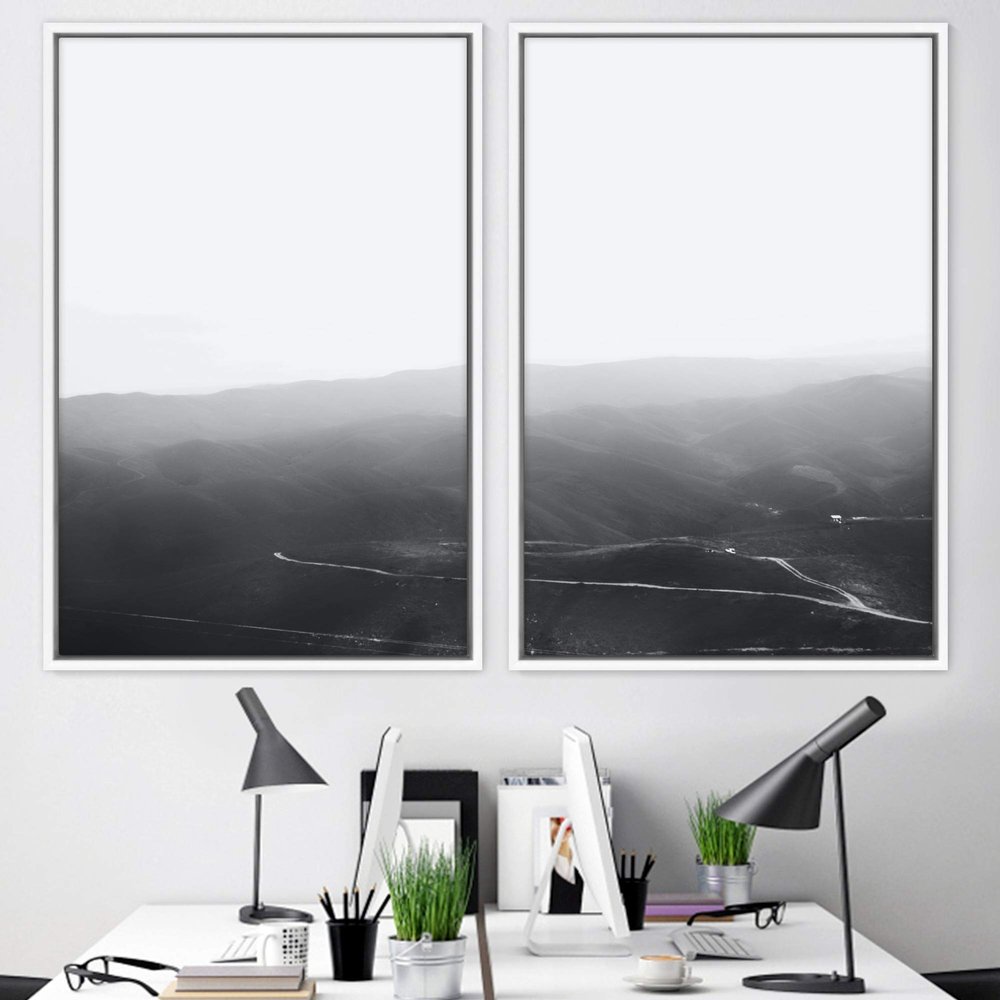 SIGNWIN 2 Piece Framed Canvas Wall Art Foggy Scenery Canvas Prints Home Artwork Decoration for Living Room,Bedroom - 24"x36"x2 Panels
