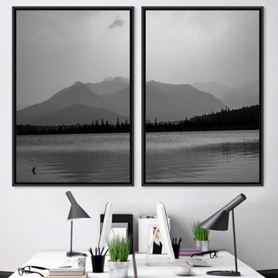 SIGNWIN 2 Piece Framed Canvas Wall Art Black and White Scenery Canvas Prints Home Artwork Decoration for Living Room,Bedroom - 24"x36"x2 Panels