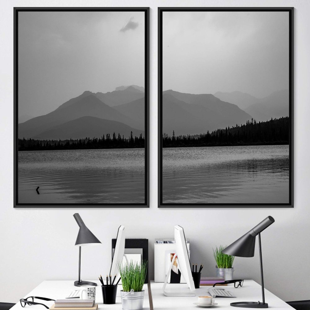 SIGNWIN 2 Piece Framed Canvas Wall Art Black and White Scenery Canvas Prints Home Artwork Decoration for Living Room,Bedroom - 24"x36"x2 Panels