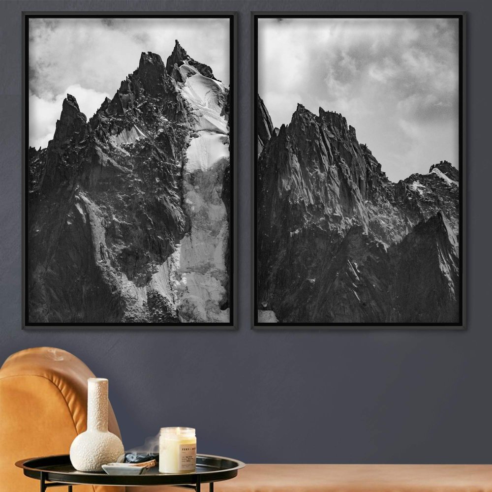 SIGNWIN 2 Piece Framed Canvas Wall Art Black and White Mountains Canvas Prints Home Artwork Decoration for Living Room,Bedroom - 24"x36"x2 Panels
