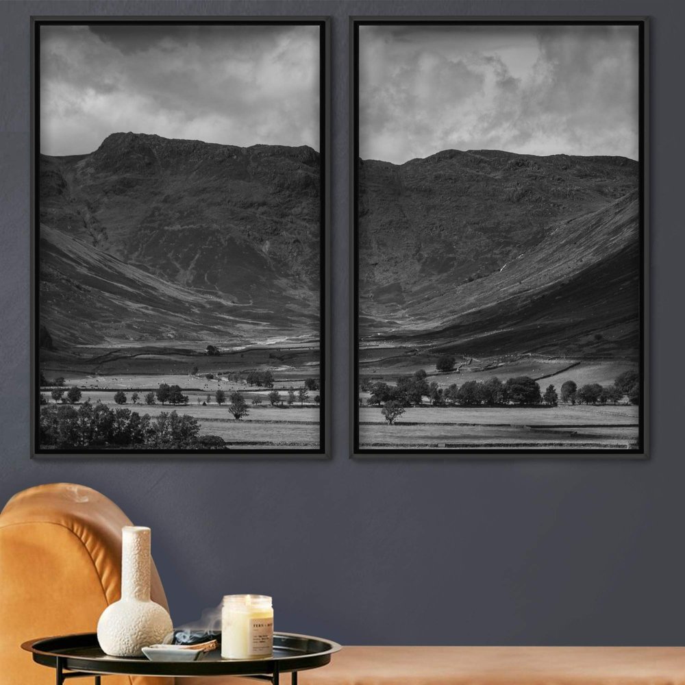 SIGNWIN 2 Piece Framed Canvas Wall Art Monochromatic Mountains Canvas Prints Home Artwork Decoration for Living Room,Bedroom - 24"x36"x2 Panels