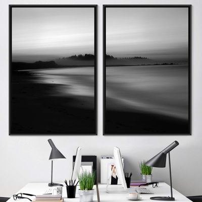 SIGNWIN 2 Piece Framed Canvas Wall Art Black and White Scenery Canvas Prints Home Artwork Decoration for Living Room,Bedroom - 24"x36"x2 Panels
