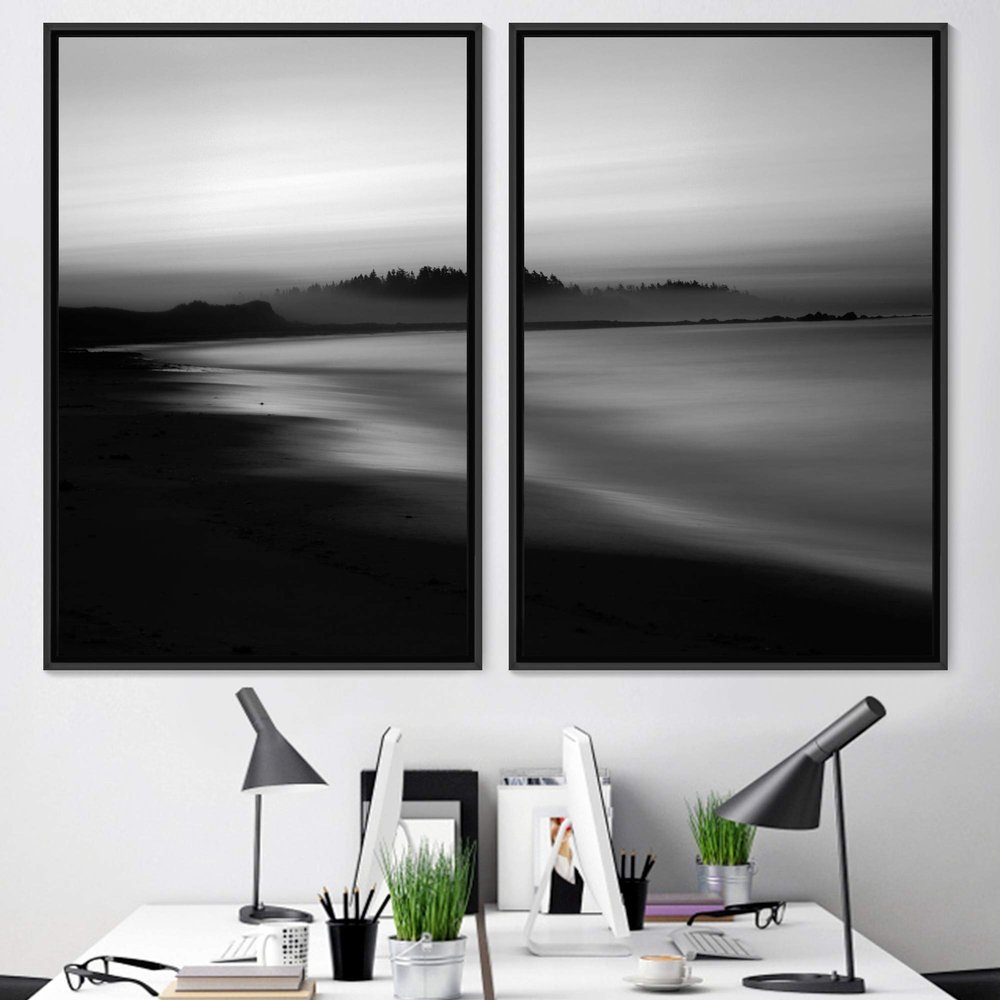 SIGNWIN 2 Piece Framed Canvas Wall Art Black and White Scenery Canvas Prints Home Artwork Decoration for Living Room,Bedroom - 24"x36"x2 Panels