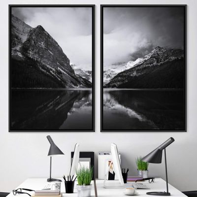 SIGNWIN 2 Piece Framed Canvas Wall Art Black and White Scenery Canvas Prints Home Artwork Decoration for Living Room,Bedroom - 24"x36"x2 Panels