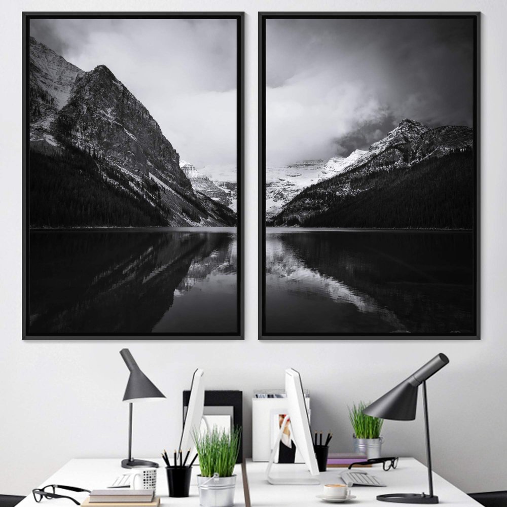SIGNWIN 2 Piece Framed Canvas Wall Art Black and White Scenery Canvas Prints Home Artwork Decoration for Living Room,Bedroom - 24"x36"x2 Panels