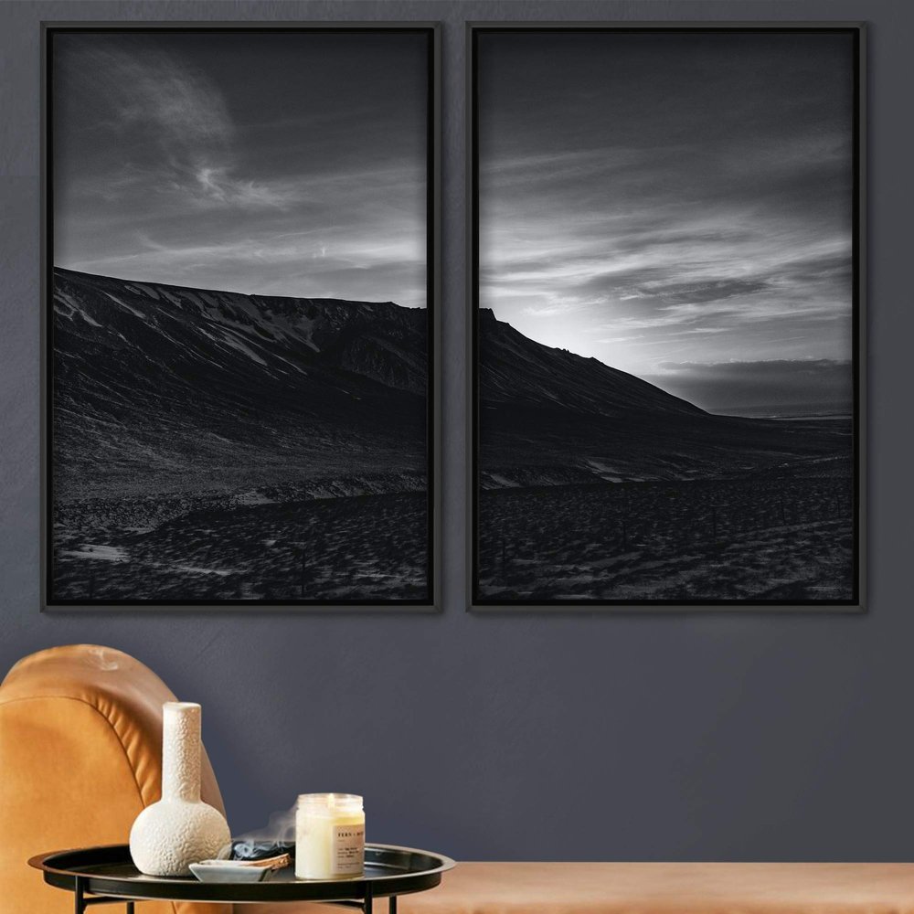 SIGNWIN 2 Piece Framed Canvas Wall Art Monochromatic Mountains Canvas Prints Home Artwork Decoration for Living Room,Bedroom - 24"x36"x2 Panels