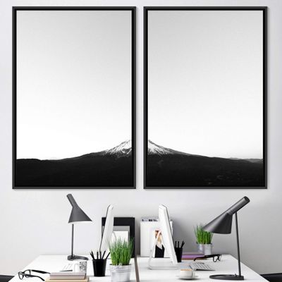 SIGNWIN 2 Piece Framed Canvas Wall Art Black and White Mountains Canvas Prints Home Artwork Decoration for Living Room,Bedroom - 24"x36"x2 Panels