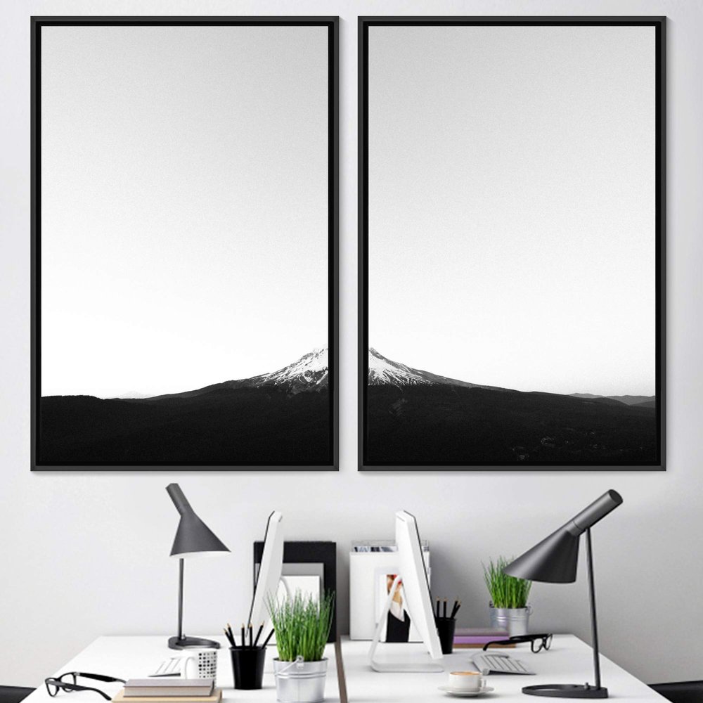 SIGNWIN 2 Piece Framed Canvas Wall Art Black and White Mountains Canvas Prints Home Artwork Decoration for Living Room,Bedroom - 24"x36"x2 Panels
