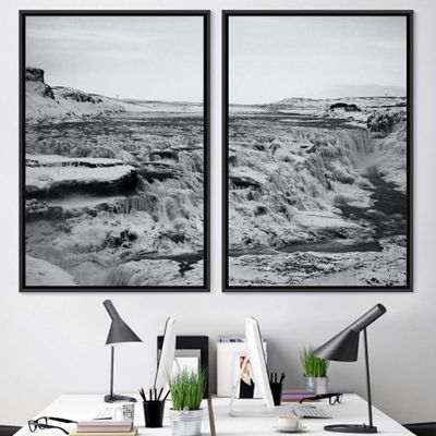 SIGNWIN 2 Piece Framed Canvas Wall Art Black and White Scenery Canvas Prints Home Artwork Decoration for Living Room,Bedroom - 24"x36"x2 Panels