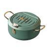 Tempura Frying Pan, 10 inch Deep Fryer Pot with Temperature Control, Carbon Steel Japanese Fryer Pot for Kitchen Home Cooking Chicken Legs, Dried Fish Tools (Green) view 1