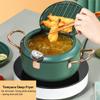 Tempura Frying Pan, 10 inch Deep Fryer Pot with Temperature Control, Carbon Steel Japanese Fryer Pot for Kitchen Home Cooking Chicken Legs, Dried Fish Tools (Green) view 2