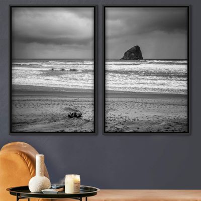 SIGNWIN 2 Piece Framed Canvas Wall Art Black and White Scenery Canvas Prints Home Artwork Decoration for Living Room,Bedroom - 24"x36"x2 Panels