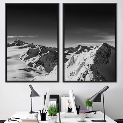 SIGNWIN 2 Piece Framed Canvas Wall Art Monochromatic Mountains Canvas Prints Home Artwork Decoration for Living Room,Bedroom - 24"x36"x2 Panels