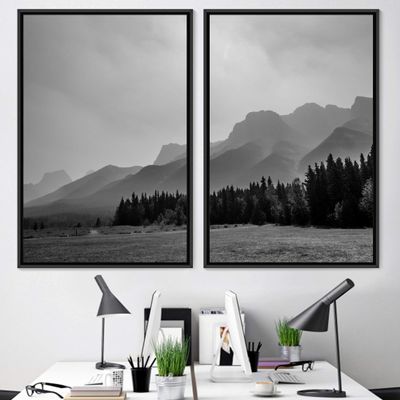 SIGNWIN 2 Piece Framed Canvas Wall Art Black and White Scenery Canvas Prints Home Artwork Decoration for Living Room,Bedroom - 24"x36"x2 Panels