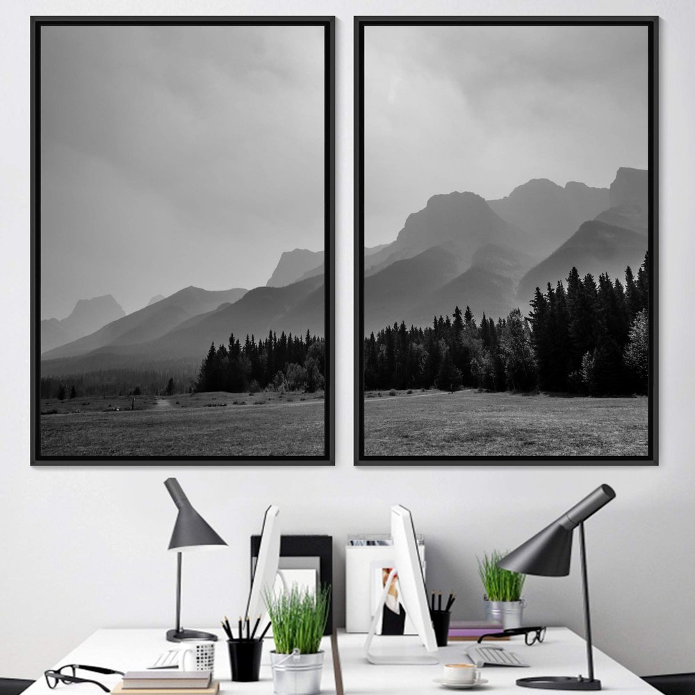 SIGNWIN 2 Piece Framed Canvas Wall Art Black and White Scenery Canvas Prints Home Artwork Decoration for Living Room,Bedroom - 24"x36"x2 Panels